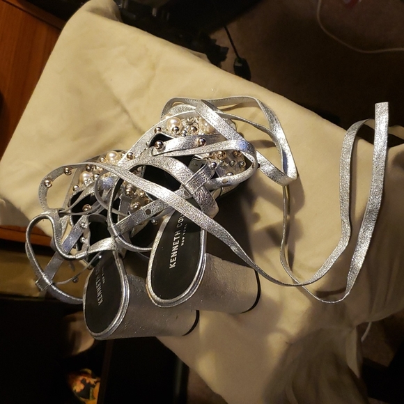 Kenneth Cole Silver Embellished Tie Up Platforms - Picture 4 of 7